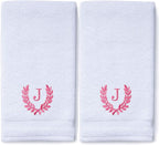 Decorative and Monogrammed Hand Towels for Bathroom Kitchen Makeup | Personalized Gift for Wedding-Bridal | Roman Font Custom Luxury Turkish Towel | Spa Collection, Oversized, 16 X 30 Inch, Set of 2
