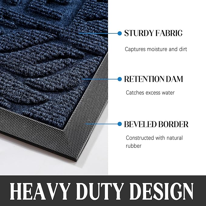 Yimobra Large Welcome Mat 60x36, Waterproof Non-Slip Outdoor Mats for Front Door Outside Entrance, Low-Profile Entryway Mat Indoor for Garage Patio, Blue