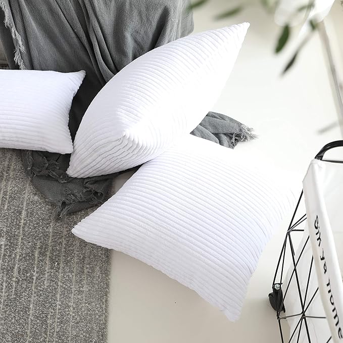 Home Brilliant Oblong Throw Pillow Covers 12x20 Striped Corduroy Rectangle Pillow Covers for Spring Decor Couch Lumbar Cushion Covers, 12 x 20 inch, Pure White
