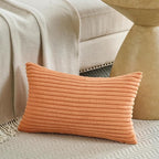 Fancy Homi Set of 2 Orange Fall Lumbar Rectangle Throw Pillow Covers 12x20 Inch for Couch Bed Chair, Autumn Halloween Thanksgiving Gift, Soft Plush Thick Striped Corduroy Aesthetic Home Decor 30x50cm