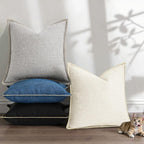 decorUhome Decorative Outdoor Throw Pillow Covers 12x20 Set of 2, Lumbar Linen Rustic Neutral Farmhouse Euro Pillow Covers with Stitched Edge for Couch, Sofa, Living Room, Dark Blue