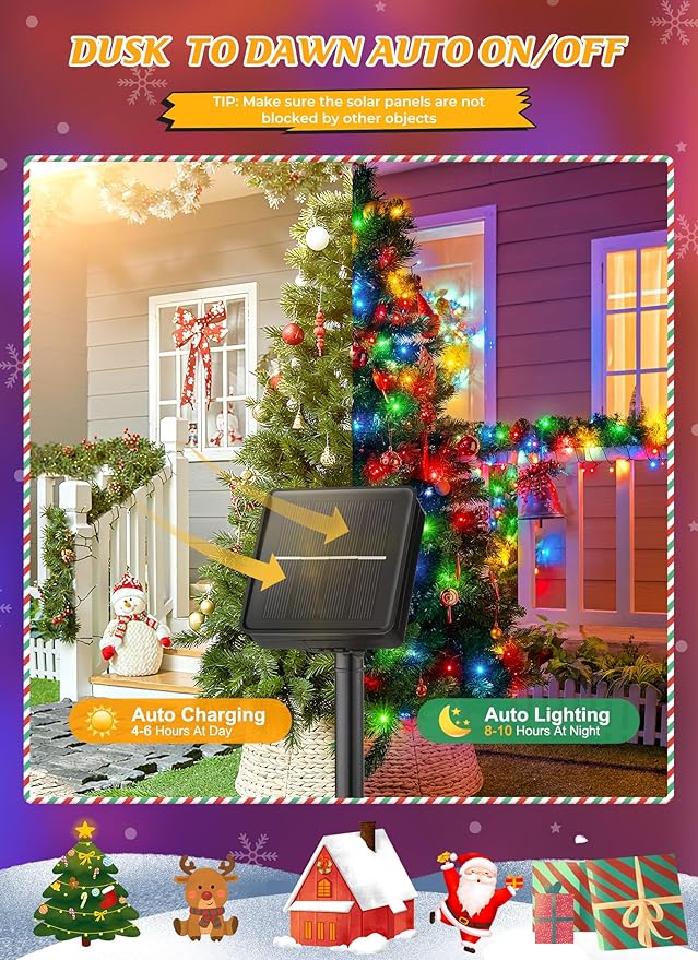Brightown Solar Christmas Lights Outdoor, 2 Pack Total 92FT 240 LED Solar String Lights Outdoor Waterproof Green Wire with 8 Modes, Solar Fairy Light for Garden Yard Patio Party Decors, Multicolor