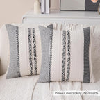 Boho Black Pillow Covers Pack of 2-20x20 Inch Decorative Farmhouse Accent Striped Boho Throw Pillows Neutral Coastal Textured Square Pillowcases for Couch Living Room Bed Sofa, Home Decor