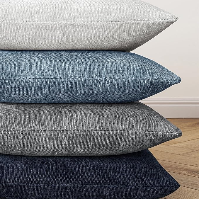 MIULEE Pack of 2 Decorative Throw Pillow Covers Soft Chenille Throw Pillows Solid Textured Cushion Covers for Couch Sofa Bedroom Living Room 20x20 Inch, Dark Grey Blue