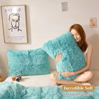 XeGe 2 Pieces Faux Fur Throw Pillow Covers, Shaggy Fluffy Cushion Covers, Cute Fuzzy Decorative Pillow Covers, Plush Furry Velvet Pillowcases for Bed Couch Living Room (18''x18'', Aqua Ombre)