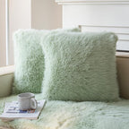 Neelvin Green Faux Fur Cozy Fluffy Double-Sided Decorative Throw Pillow Covers 24x24 inch Set of 2,Velvet Pillowcase Cushion Case for Sofa Couch
