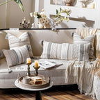 BlissBlush Gray Decorative Lumbar Throw Pillow Cover 14x36 Boho Long Cushion for Bed Neutral White Accent Farmhouse Pillowcase for Bedroom Living Room Couch Sofa Home Décor (Cover ONLY, Pack of 1)
