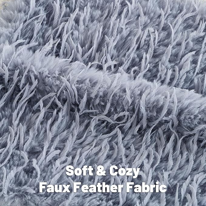 FUTEI Grey Blue Decorative Throw Pillow Covers 20x20 Inch Set of 2,Soft Fluffy Faux Feather Texture Cushion Cases,Modern Home Luxury Decor for Couch Bed Living Room