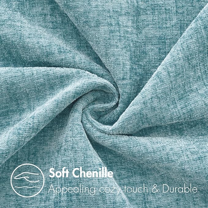 MIULEE Pack of 2 Couch Throw Pillow Covers 12x20 Inch Soft Smoke Blue Chenille Pillow Covers for Sofa Living Room Solid Dyed Pillow Cases