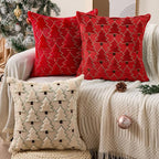 Christmas Pillow Covers 18x18 inch Set of 2 Christmas Decorations Soft Plush Faux Fur Wool Red Xmas Tree Throw Pillow Cases Winter Holiday Decor for Sofa Living Room PT012B18