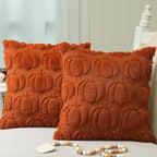 GEEORY Fall Pumpkins Soft Plush Pillow Covers, 16 x 16 Inch Set of 2, Fluffy Faux Fur Wool Decorative Farmhouse Cushion Case for Sofa Home Decoration Rust Pumpkin GC019-16