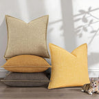 decorUhome Decorative Outdoor Throw Pillow Covers 22x22 Set of 2, Square Linen Farmhouse Euro Pillow Covers with Stitched Edge, Rustic Neutral Pillow Covers for Couch, Sofa, Living Room, Khaki