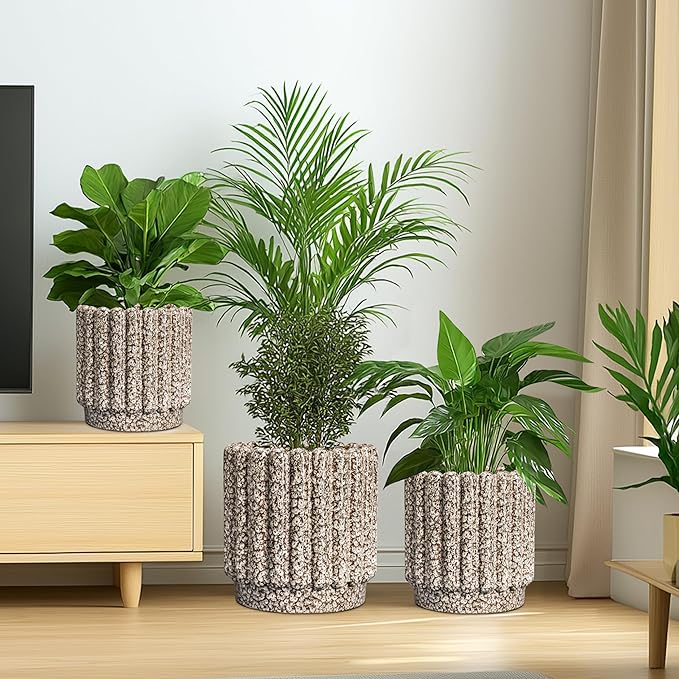 Ceramic Pots for Plants - 12 Inch Planter for Indoor Plants, Round Flower Pots with Drainage Hole, Large Ceramic Planter Outdoor, Porch Decor, Housewarming Gifts, Leopard Print White