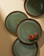 Stoneware Dessert Pates 8 Inch, Microwave Safe Plates, Reactive Glaze Small Dinner Plate, Scratch Resistant and Dishwasher Safe, Brown Green