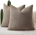 ANRODUO Pack of 2 Textured Boucle Throw Pillow Covers Soft Brown Decorative Accent Solid Pillow Cases Cozy Modern Couch Cushion Case for Chair Sofa Bedroom Living Room Home Decor, 18 x 18 Inch