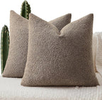 ANRODUO Pack of 2 Textured Boucle Throw Pillow Covers Soft Brown Decorative Accent Solid Pillow Cases Cozy Modern Couch Cushion Case for Chair Sofa Bedroom Living Room Home Decor, 20 x 20 Inch