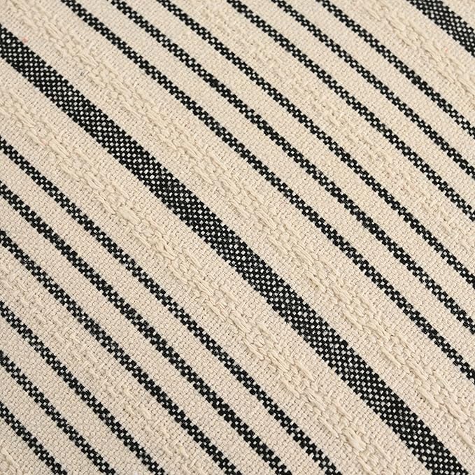 Black Pillow Covers Farmhouse Linen Throw Pillow Covers Striped Outdoor Decorative Square Throw Pillows for Couch Sofa Bed 16x16 in Pack of 2 Black and Cream