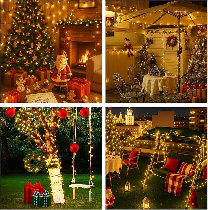 String Lights Outdoor & Indoor, 2Pack 600 LED Christmas Lights, 210ft Plug-in Waterproof Twinkle Light with 8 Modes for Xmas Tree Halloween Wedding Party Garden Patio Decorations(Warm White)