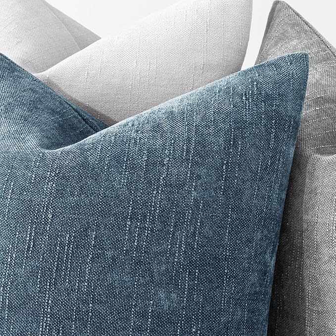 MIULEE Pack of 2 Decorative Throw Pillow Covers Soft Chenille Throw Pillows Solid Textured Cushion Covers for Couch Sofa Bedroom Living Room 20x20 Inch, Smoke Blue