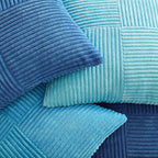 Topfinel Blue Pillow Covers 16x16,Western Velvet Blue Gray Throw Pillow Covers Set of 4 with Striped Corduroy,Boho Soft Accent Pillowcases for Couch,Bed,Living Room Home Decor