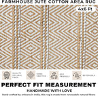 Jute Cotton Stripe Area Rug for Living Room 48x72 Inch - Natural Ivory - Machine Washable 4x6 Feet Rugs - 70% Jute and 30% Cotton
