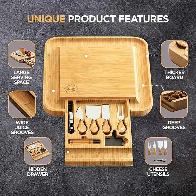 Charcuterie Board Gift Set - Bamboo Cheese Board and Knife Set - Housewarming Gifts for New Home, Wedding Gifts for Couples 2025, Bridal Shower Gifts, Birthday Gifts for Women