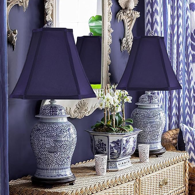 GO&SO Medium Blue Lampshades Square Cut Corner Lamp Shades for Floor and Table Lamps, 6.5x13.2x10.6", Blue, Natural Faux Silk Lampshade Bell Replacement, Handcrafted, Easy Assembly Required (Set of 2)