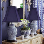 GO&SO Square Cut Corner Lamp Shade for Floor and Table Lamps, 6.5x13.2x10.6", Blue, Natural Faux Silk, Handcrafted, Easy Assembly Required,Medium Decorative Lamp Shade Replacement for Living Room