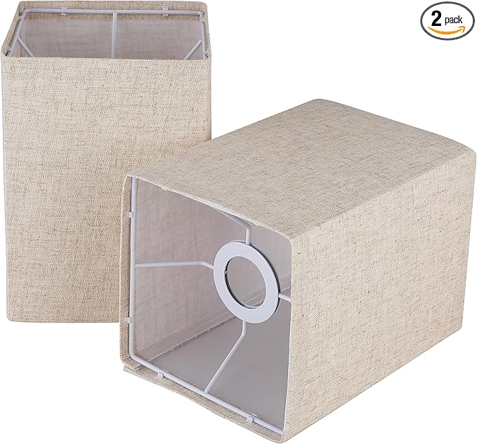 Square Lampshades Set of 2, Linen Lampshades L6.3"x W6.3" x H9.84" High, Easy Assembly Replacement Fabric Shades for Table Lamps Floor Lamps, Beige Color