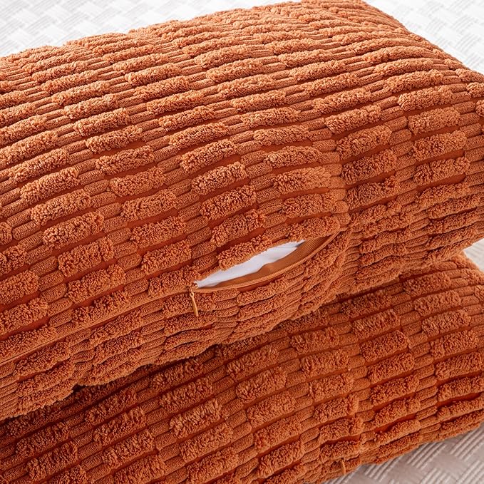 Fancy Homi Burnt Orange Long Body Lumbar Decorative Throw Pillow Cover 20x54 Inch for Bedroom Couch Bed Sofa, Farmhouse Boho Fall Room Decor, Soft Striped Corduroy Rectangle Pillow Case