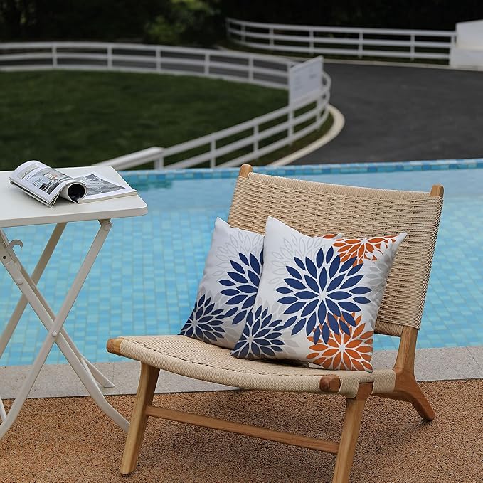 DFXSZ Blue Orange Outdoor Flower Pillow Covers 20x20 Inch Set of 2 White Colored Throw Pillows Outdoor Waterproof Decor for Living Room Sofa Patio Funiture Garden Floral Polyester pillow covers 002C20