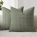 Woaboy Linen Check Throw Pillow Covers Set of 2 - Light Olive Green Farmhouse Modern Boho Vintage Christmas Decorative Cushion Covers for Sofa Couch Bedroom Living Room Decor 18x18 Inch