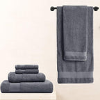 BIOWEAVES 100% Organic Cotton 700 GSM Plush 6-Piece Towel Set GOTS Certified, 2 Bath Towels, 2 Hand Towels & 2 Washcloths - Charcoal