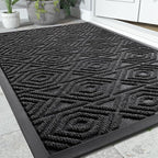 Yimobra Door Mat, Outdoor Indoor Entrance Welcome Mat, Heavy Entry Front Door Mat, Stain & Fade Resistant, Low Profile, Sturdy Rubber, Easy Clean Patio Floor Mat, Waterproof, 47 x 24, Black