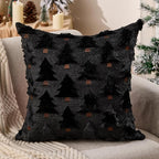 Christmas Pillow Covers 18x18 inch Set of 2 Black Christmas Decorations Soft Plush Faux Fur Wool Xmas Tree Throw Pillow Cases Winter Holiday Decor for Sofa Living Room PT002J18