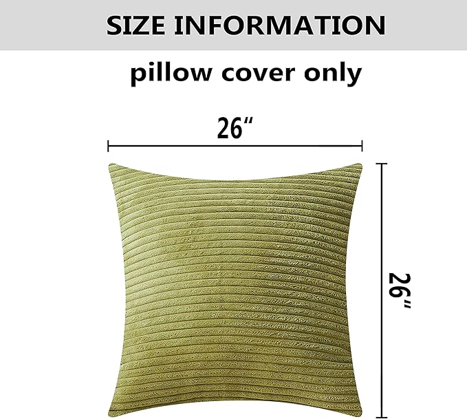 Home Brilliant Set of 2 Green Spring Pillow Covers Euro Pillow Shams 26x26 Striped Velvet Corduroy Decorative Europe Sham Throw Pillow Covers for Couch, 26 x 26 inch, Grass Green