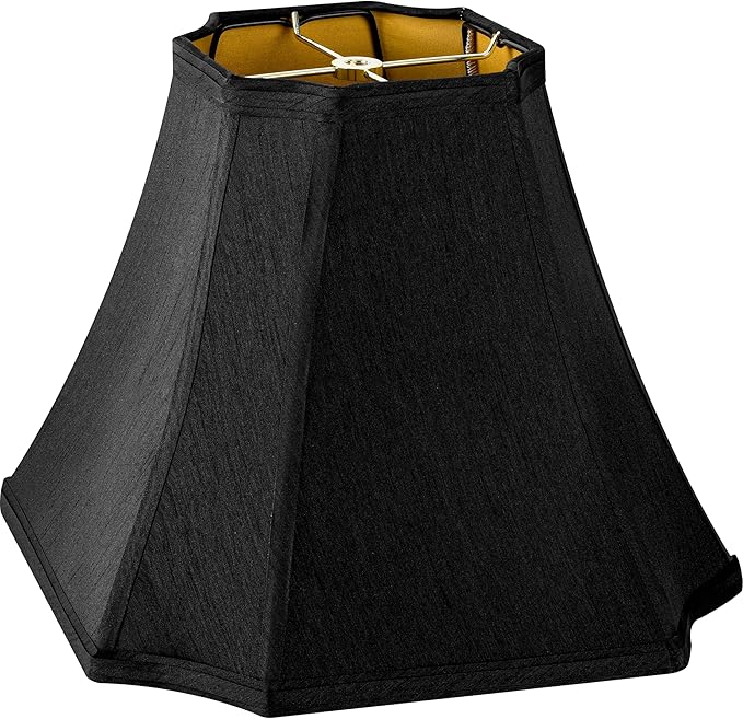 GO&S0 13.2" Medium Bell Lamp Shade Black,Octagonal Lampshade for Table Lamps,Floor Lamp Replac-6.5"x13.2"x10.6"(Spider) Modern Shade for Nightstand,Faux Silk Easy Assembly Required (Set of 1)