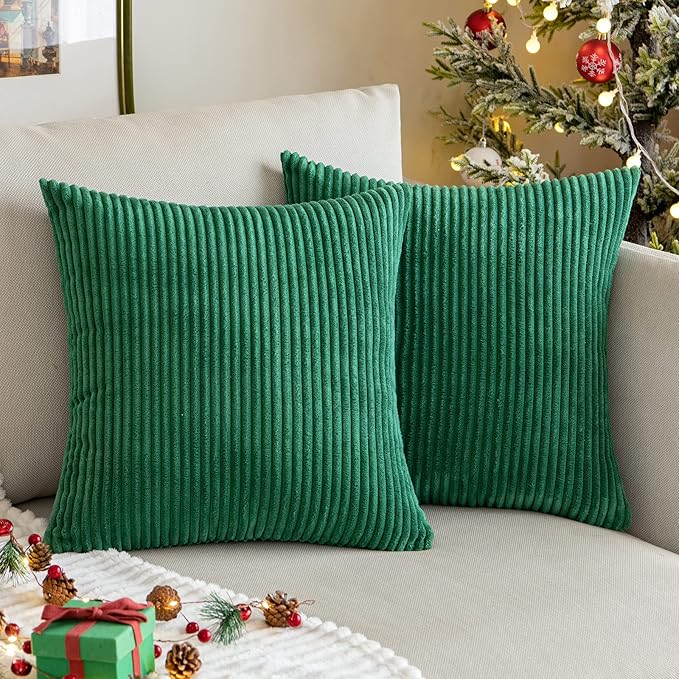 MIULEE Pack of 2 Corduroy Soft Soild Decorative Square Throw Pillow Covers Set Cushion Cases Pillowcases for Spring Sofa Bedroom Couch 20 x 20 Inch Dark Green