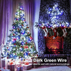 Christmas Lights Outdoor, 100FT 300 LED Christmas Tree Lights with 8 Modes Waterproof, Connectable Green Wire Twinkle Tree Lights for Indoor Patio Garden Party Decorations, Blue White