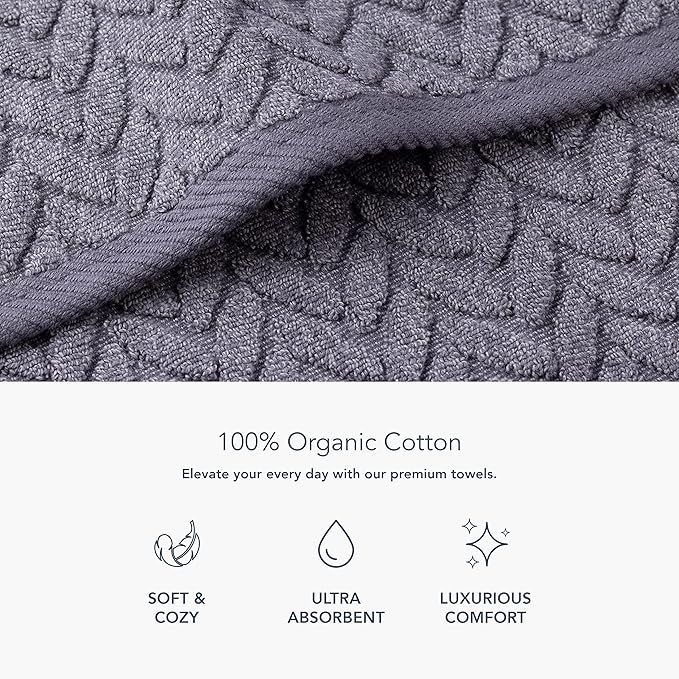 Texere 100% Organic Cotton Jacquard 650 GSM Premium Bath Towel Sets - Extra Absorbent Quick Dry and Plush (Cable, Excalibur, 2 Bath & 2 Hand Towels)
