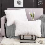 WERDIM Shaggy Fluffy Faux Fur Pillowcases 2 Pack Button Closure Velvet Pillow Shams Standard/Queen Size (White, 20 X 26 Inches)