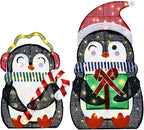 35In Christmas Lighted Penguins, Set of 2 Christmas Decorations Outdoor with 120 LED Lights,Xmas Pre-Lit Penguin Family Set,Light Up Decor with Stakes for Holiday, Yard, Lawn and Garden