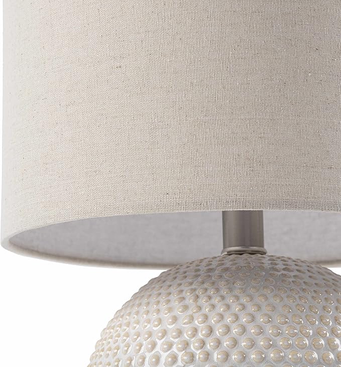 BoutiqueRugs Manaloal Boho Dotted Ceramic Bedside Table Lamp for Bedroom Nightstand - End Side Lighting for Living Room - Shade Linen - White, Cream, Beige - 20" H
