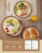 10 Inch Dinner Plates Set of 6, Stoneware Round Salad Dessert Plates, Serving Plates, Microwave & Dishwasher Safe, Brown and Yellow