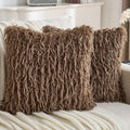 FUTEI Brown Decorative Throw Pillow Covers 18x18 Inch Set of 2,Soft Fluffy Faux Feather Texture Cushion Cases,Modern Home Luxury Decor for Couch Bed Living Room