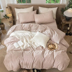MooMee Striped Duvet Cover Set 100% Washed Cotton Linen Like Textured Breathable Durable Soft Comfy (Orange White Wide Stripes, Full 80"x90")