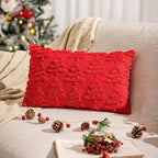 AQOTHES Christmas Tree Decorative Red Throw Pillow Covers 12x20 Set of 2, Faux Fur Farmhouse Throw Pillows Cushion Cases for Xmas Winter Holiday Home Decor