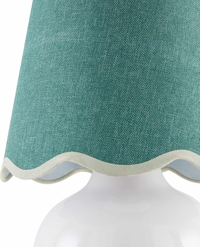 BoutiqueRugs Navarro Boho Ceramic Bedside Table Lamp for Bedroom Nightstand and Living Room - Shade Cotton - White, Teal, Green - 13" H