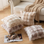 Pack of 2 Thick Plush Throw Pillow Covers Fluffy Wave Faux Fur Decorative Cushion Covers Soft Wool Pillowcase for Sofa Couch Livingroom 22x22 Inch White Taupe