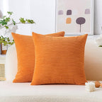 Home Brilliant Burnt Orange Pillow Covers 18x18 Striped Corduroy Throw Pillow Cover Set of 2 Decorative Couch Fall Rust Pillow Covers for Halloween Thanksgiving, 18 x 18 inch, Orange